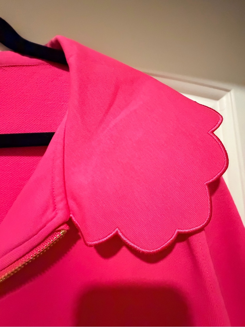 Hot Pink Scalloped-Collar Zip Cardigan - Picture 4 of 6